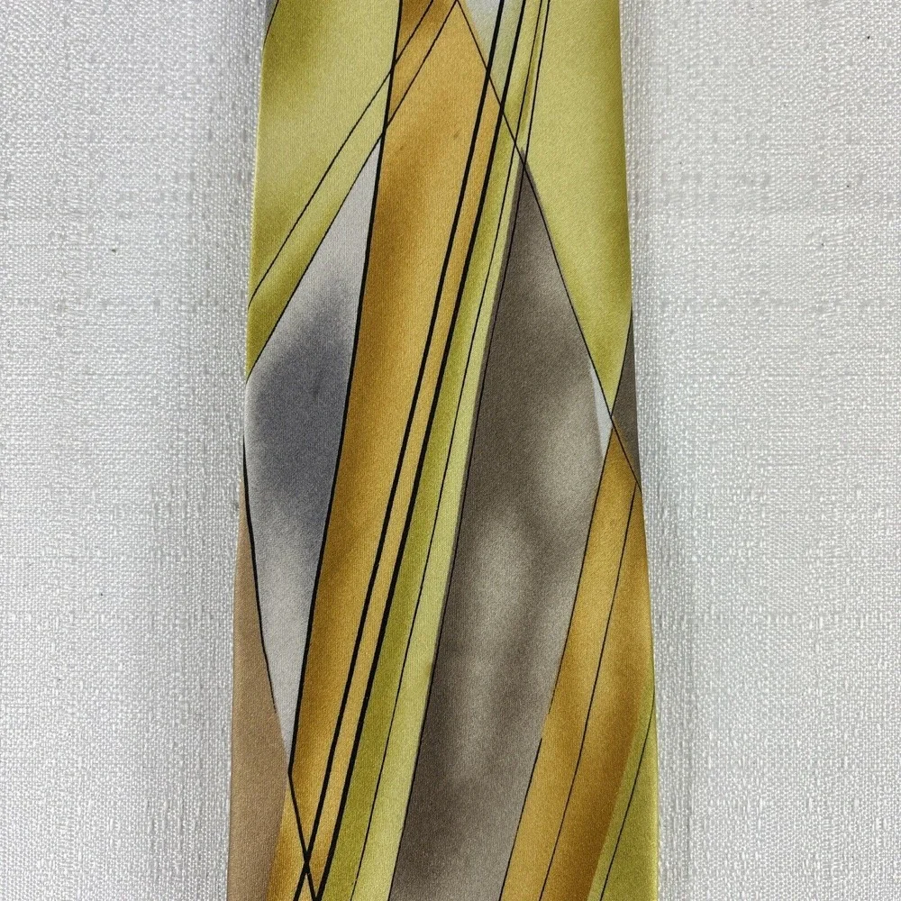 J. Garcia Silk Tie, Facets ll Collection 53,‎ Abstract Yellow, Gold, Tan, Grey